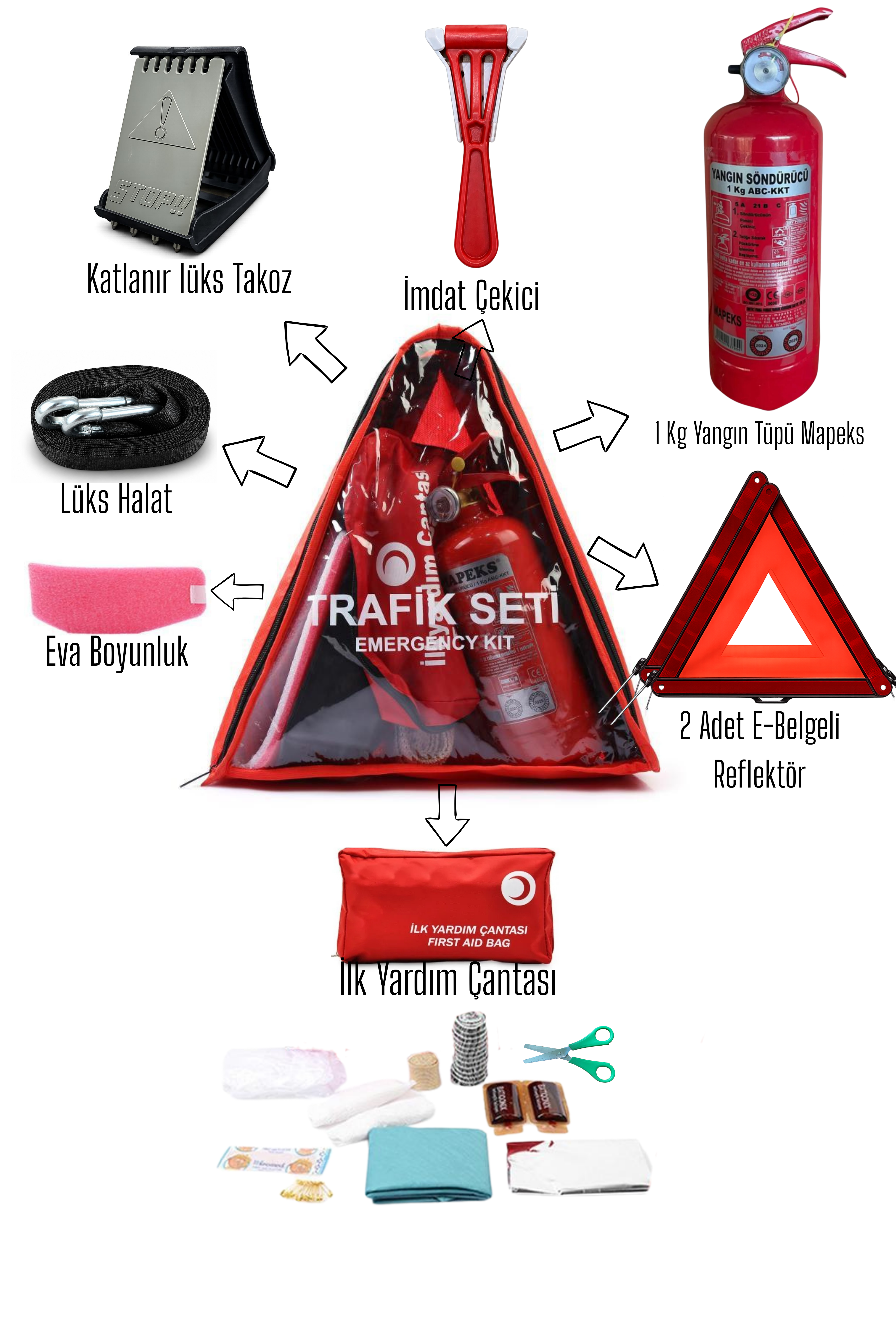 1278PRMKÇ Üçgen Trafik Seti İmdat Çekiçli Premium Set